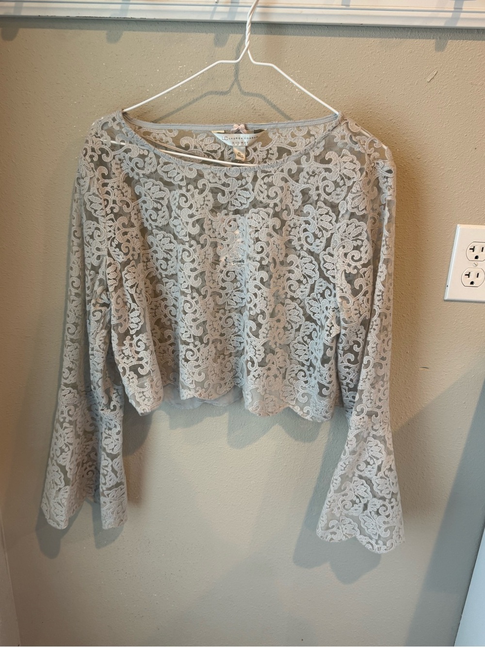 Lauren Conrad Runway Lace Cropped Bell-Sleeve Top